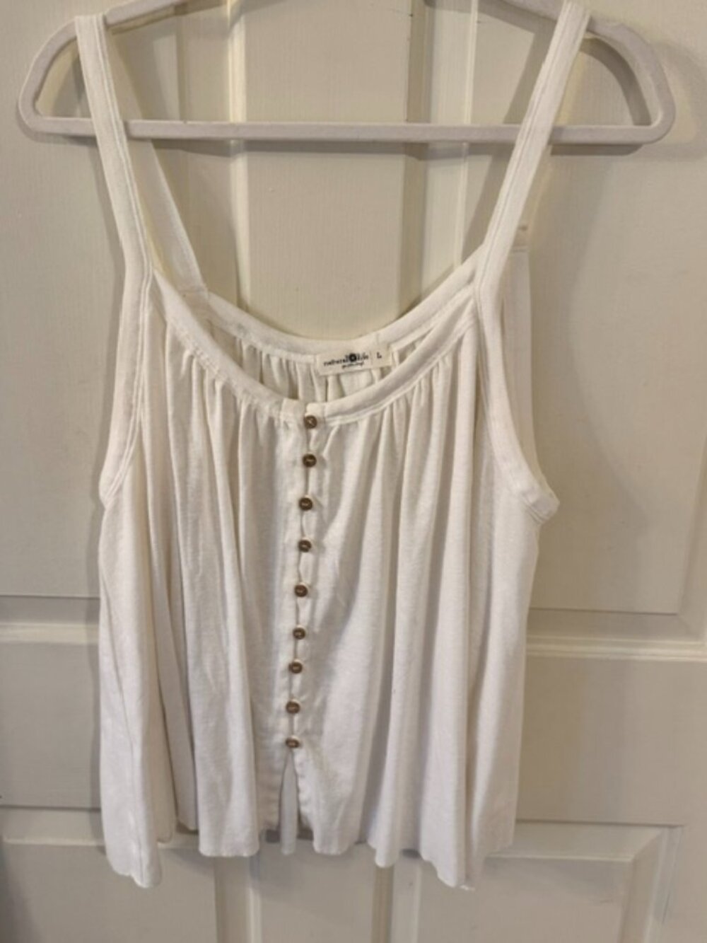 Natural Life White Button Front Swing Tank Boho Coastal Flowy Knit Size Large